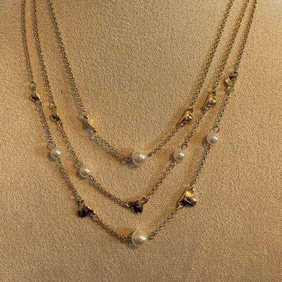 Laundry by Shelli Segal layered necklace hearts pearls - Picture 1 of 3